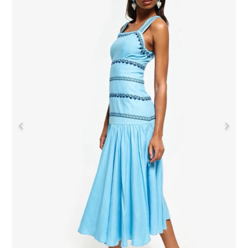 Fanm Mon Jacin - Light Blue Embroidered Midi Dress